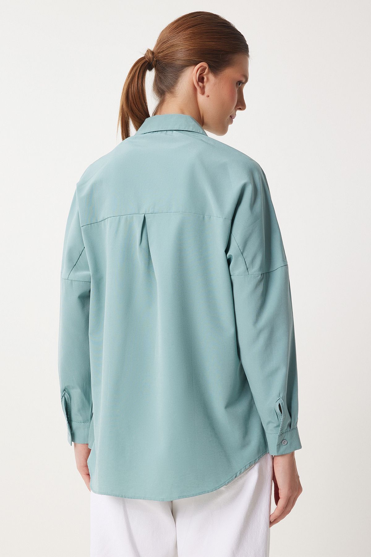 Oversize Basic Gömlek Su Yeşili Ldd0003