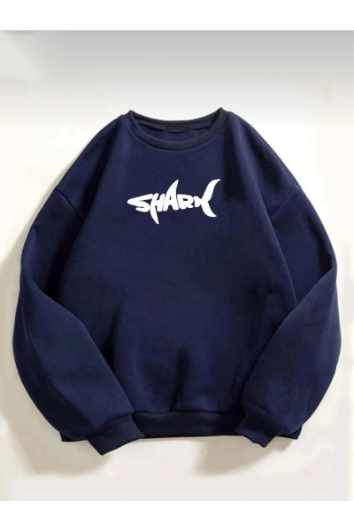 Unisex Shark Baskılı Oversize Sweatshirt Unisex Shark Baskılı Oversize Sweatshirt