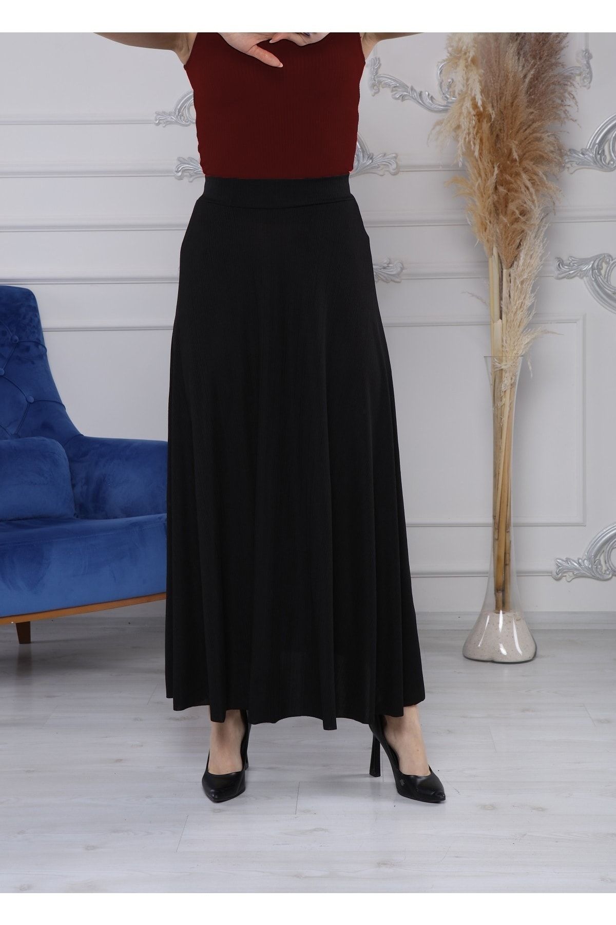 Siyah Uzun Etek Beli Lastikli G029-5s Siyah Uzun Etek Beli Lastikli G029-5s