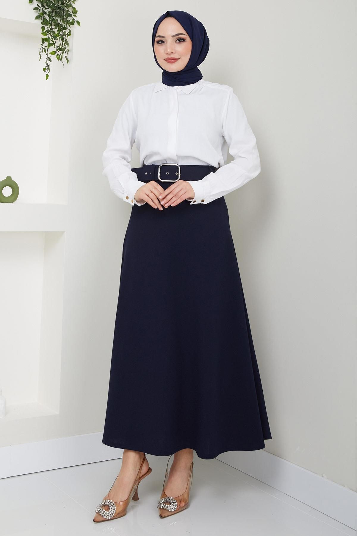 Kemerli Mevlana Etek Lacivert HM2370 Kemerli Mevlana Etek Lacivert HM2370