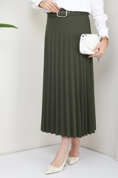 Kemerli Piliseli Etek Haki Kemerli Piliseli Etek Haki