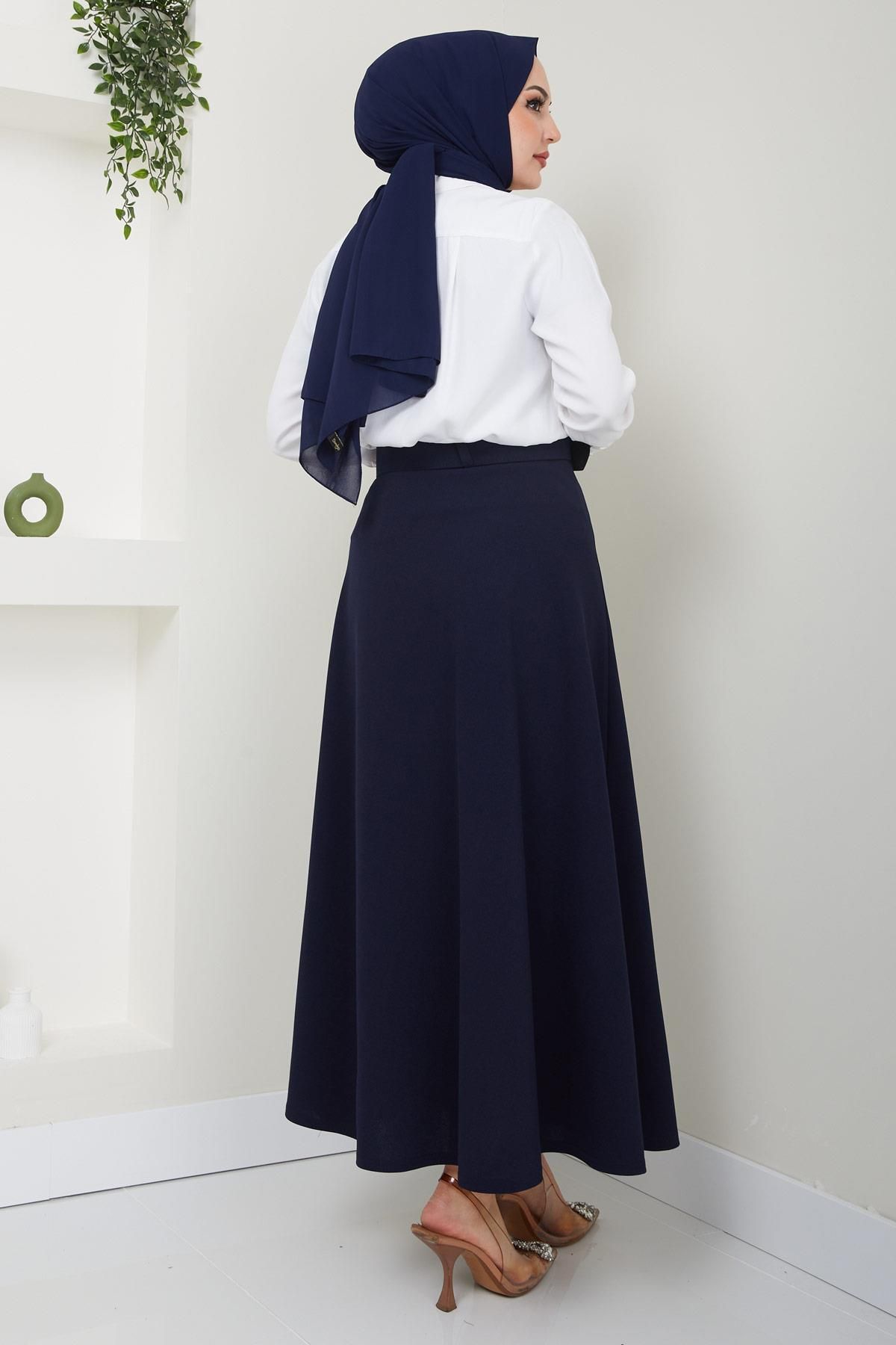 Kemerli Mevlana Etek Lacivert HM2370 Kemerli Mevlana Etek Lacivert HM2370