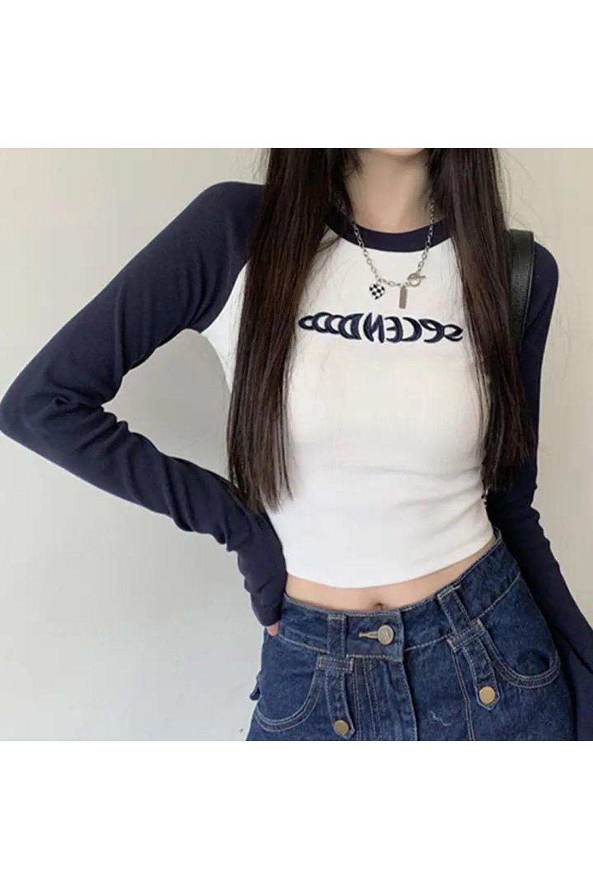 Beyaz Secendo Raglan Uzun Kollu Crop