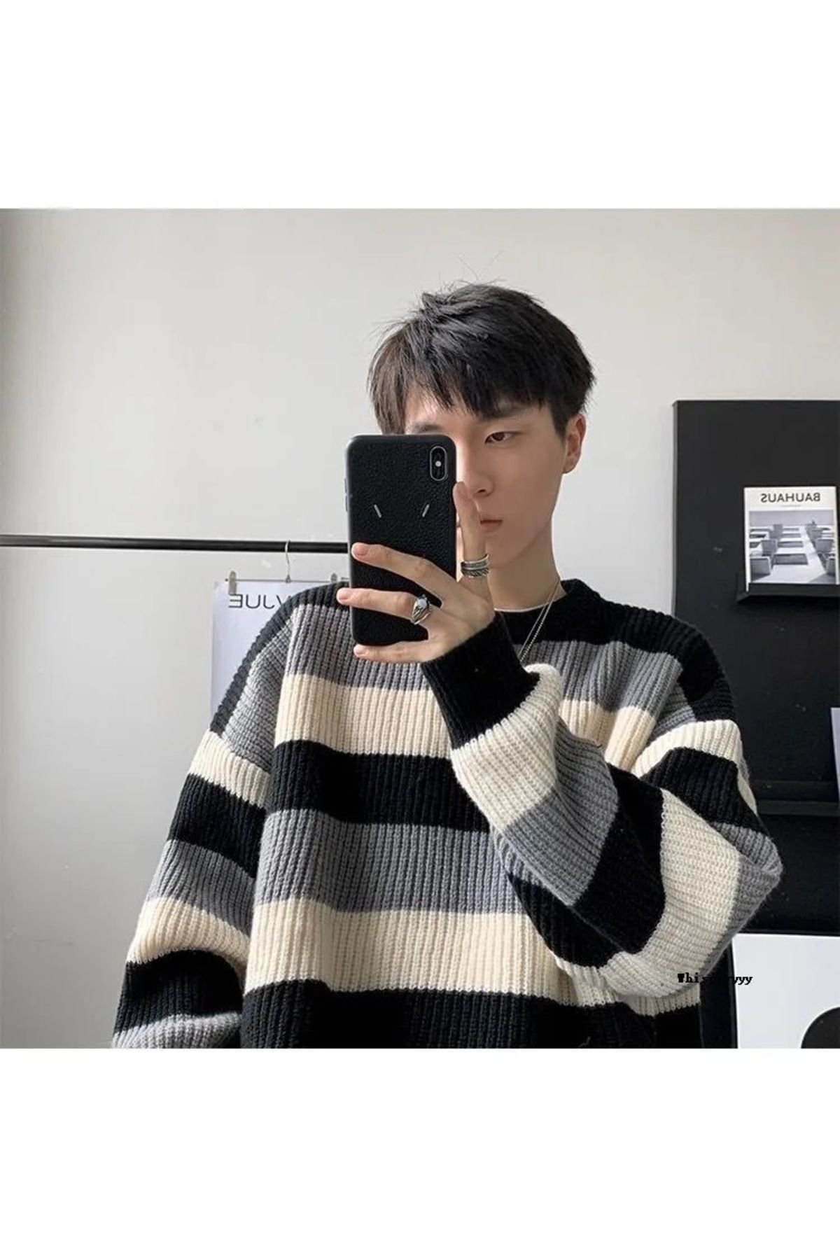 Renkli Şeritli Bisiklet Yaka Oversize Kazak Renkli Şeritli Bisiklet Yaka Oversize Kazak