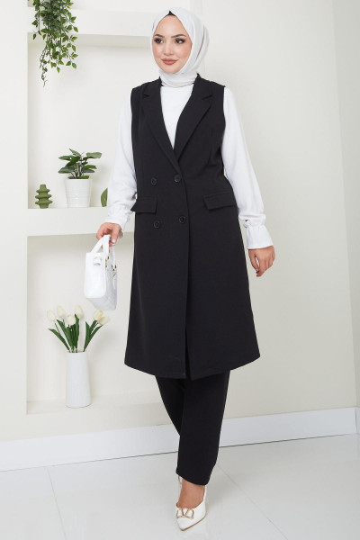 Yelekli İkili Takım Siyah HM2497 Yelekli İkili Takım Siyah HM2497