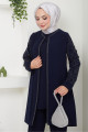 Kolları Taşlı Büyük Beden Takım İkili Anne Takımı Lacivert HM2504 Kolları Taşlı Büyük Beden Takım İkili Anne Takımı Lacivert HM2504