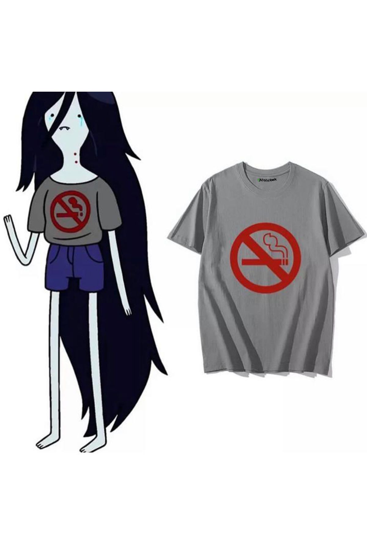 Gri Anime Adventure Time - Marceline the Vampire Queen : No Smoking (Unisex) T-Shirt