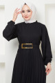 Kemerli Pilise Detaylı Elbise Siyah HM2363 Kemerli Pilise Detaylı Elbise Siyah HM2363
