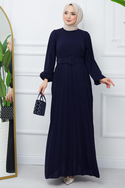 Kemerli Piliseli Aerobin Elbise Lacivert HM2339 Kemerli Piliseli Aerobin Elbise Lacivert HM2339