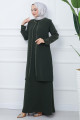 Kolları Taşlı Büyük Beden Anne Elbisesi Haki HM2349 Kolları Taşlı Büyük Beden Anne Elbisesi Haki HM2349