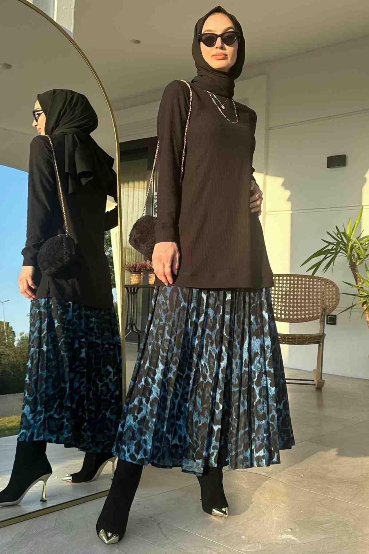Mavi Leopar Plise Takım Mavi Leopar Plise Takım