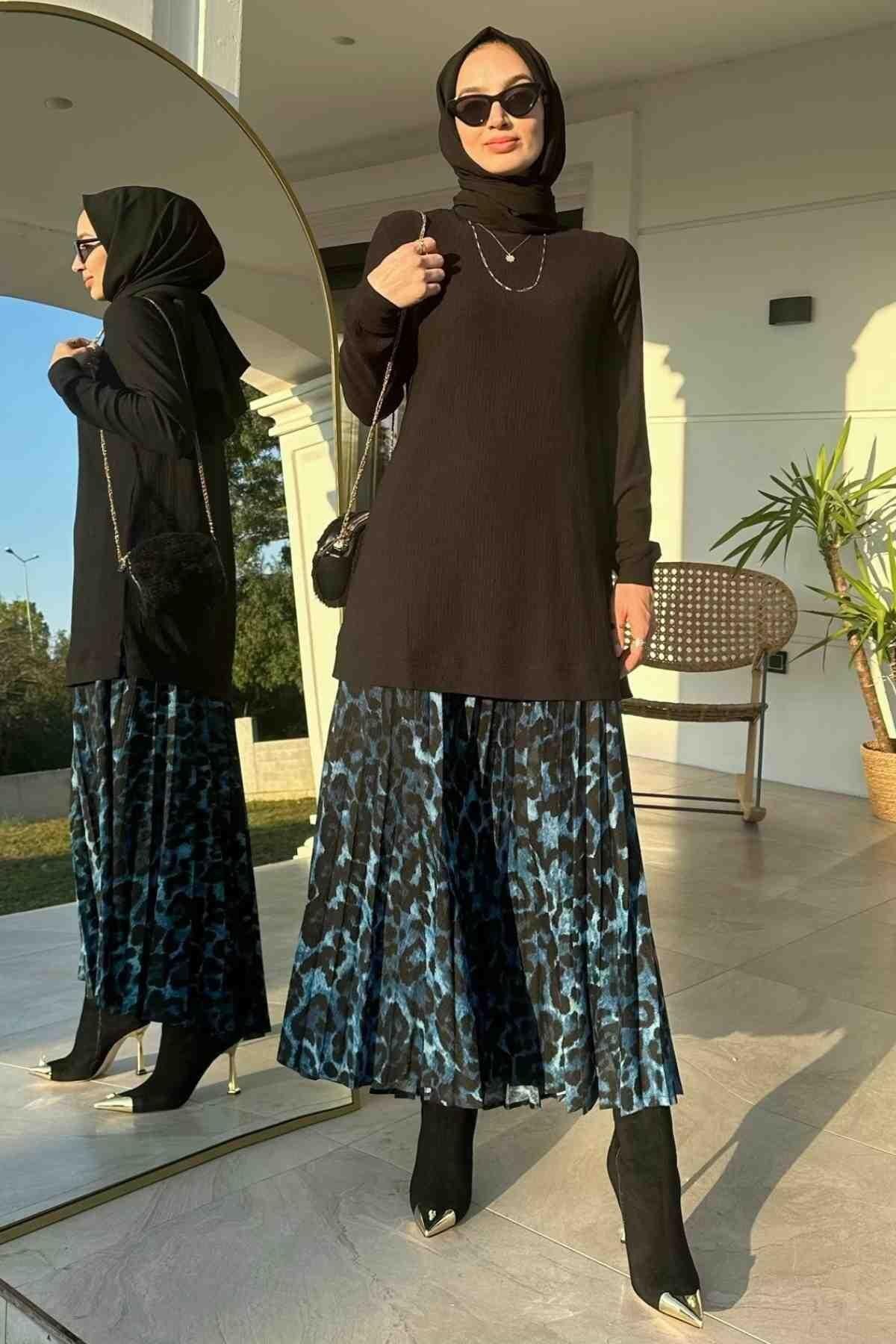 Mavi Leopar Plise Takım Mavi Leopar Plise Takım