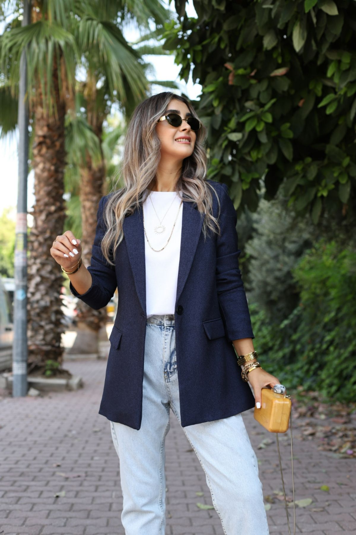 Lacivert Yün Efekt Blazer Lacivert Yün Efekt Blazer