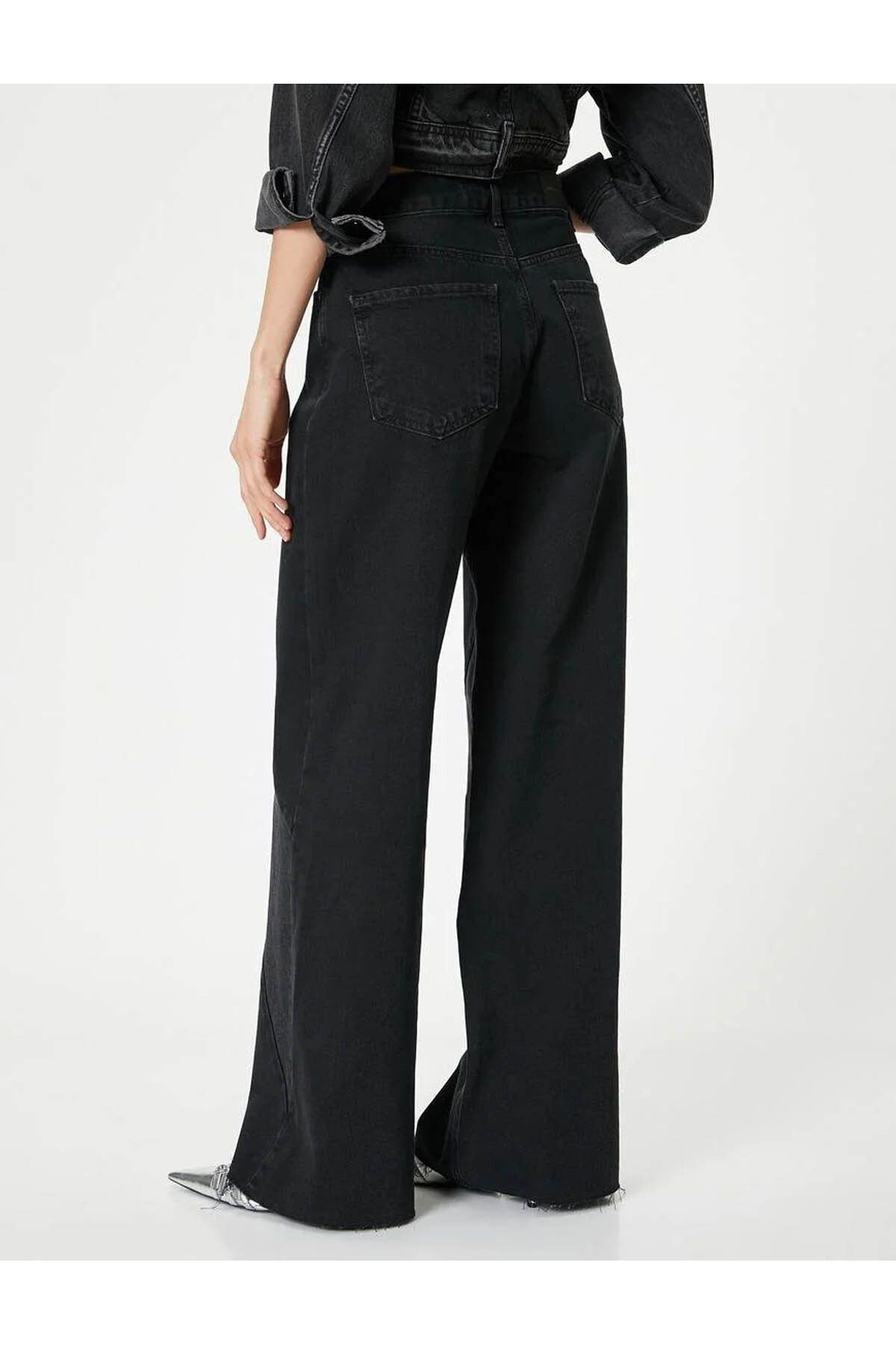 Yüksek Bel Geniş Paça Çift Kumaş Detaylı Kot Pantolon - Wide Leg Jeans Yüksek Bel Geniş Paça Çift Kumaş Detaylı Kot Pantolon - Wide Leg Jeans