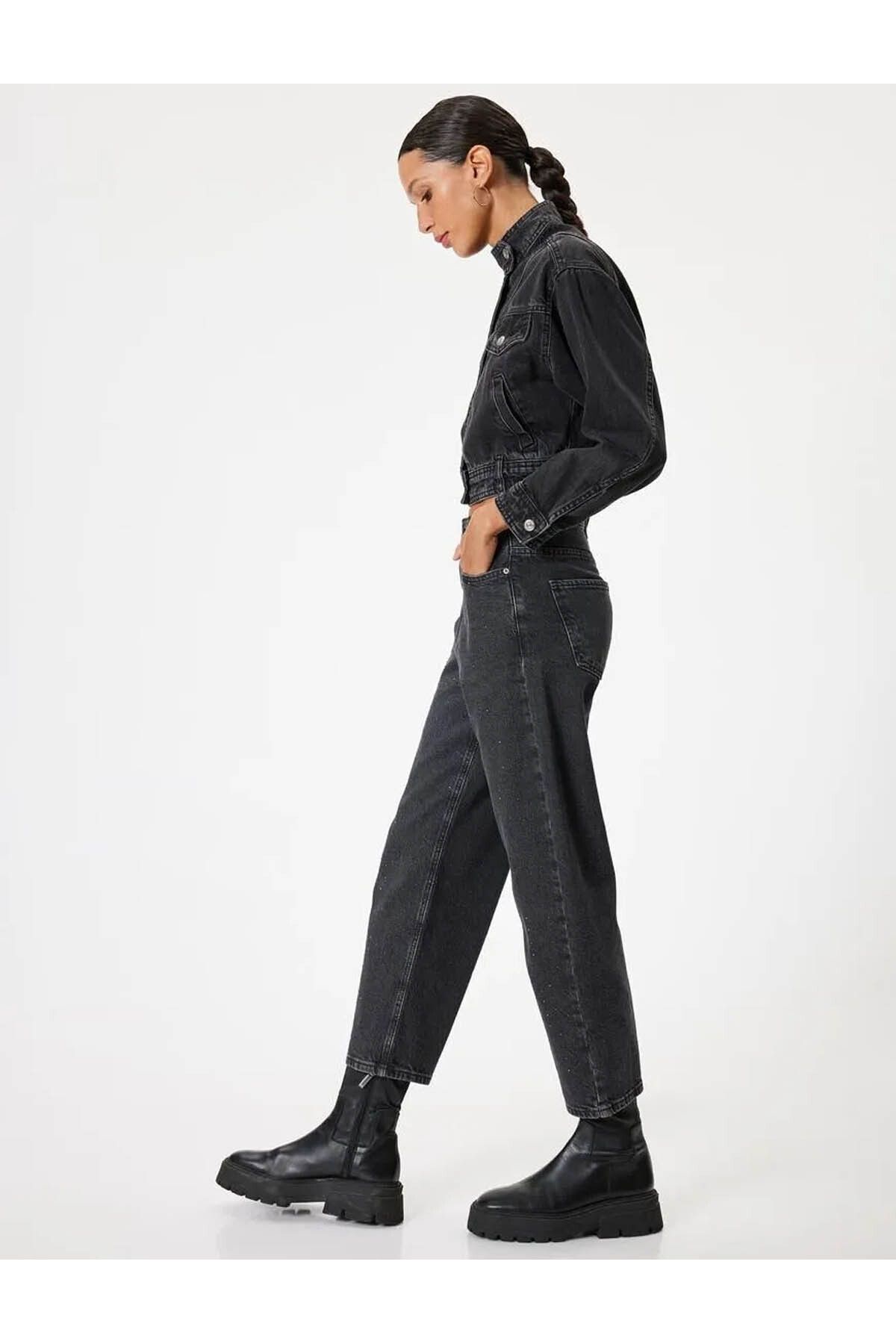 Taşlı Kot Pantolon Düz Paça Standart Bel Cepli - Eve Straight Jeans Taşlı Kot Pantolon Düz Paça Standart Bel Cepli - Eve Straight Jeans