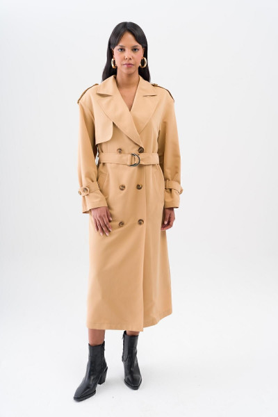 Rahat Kalıp Kruvaze Su İtici Özellikli Astarsız Trençkot KAMEL 6542 Rahat Kalıp Kruvaze Su İtici Özellikli Astarsız Trençkot KAMEL 6542