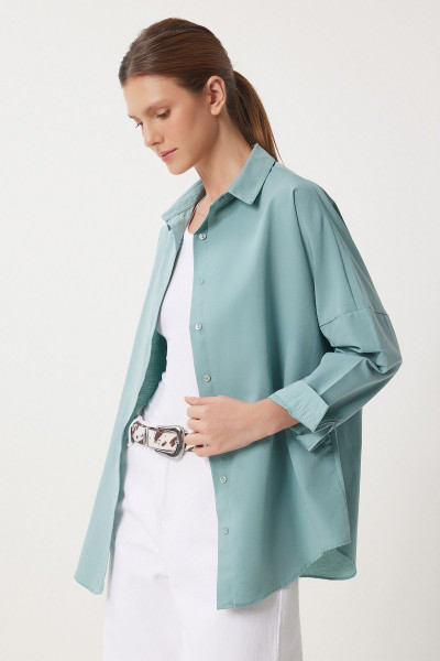 Oversize Basic Gömlek Su Yeşili Ldd0003