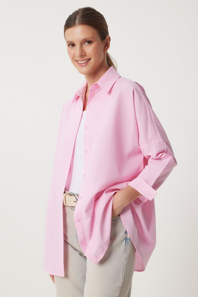 Oversize Basic Gömlek Pembe Ldd0003