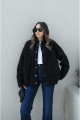Siyah Büyük Cepli Oversize Astarlı Buklet Bomber Ceket Mont Siyah Büyük Cepli Oversize Astarlı Buklet Bomber Ceket Mont