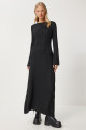 Kuşaklı Fitilli Uzun Triko Elbise SİYAH LKİ0020