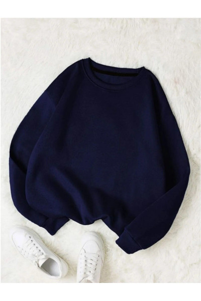 Pamuklu Unisex Oversize Basic Düz Bisiklet Yaka Lacivert Sweatshirt Pamuklu Unisex Oversize Basic Düz Bisiklet Yaka Lacivert Sweatshirt