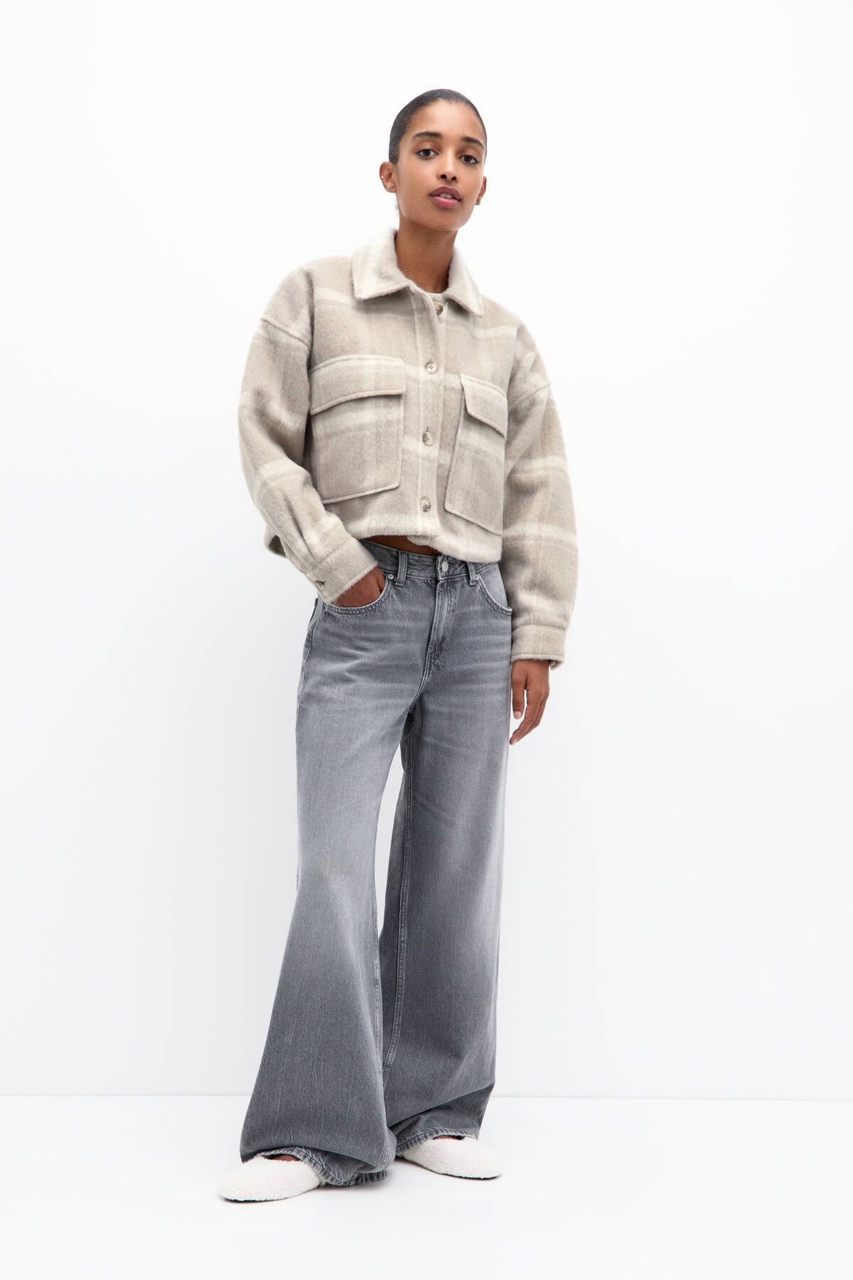 Kareli crop fit ince ceket Kareli crop fit ince ceket
