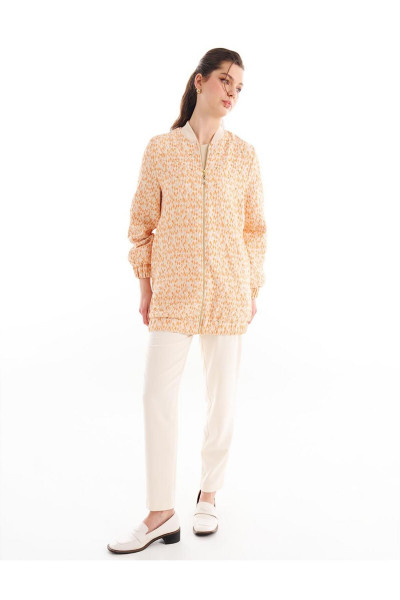 Kolej Yaka Soyut Desen Fermuarlı Ceket Turuncu Kolej Yaka Soyut Desen Fermuarlı Ceket Turuncu
