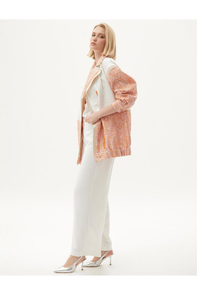Kazayağı Desenli Jakarlı Ceket Açık Turuncu Kazayağı Desenli Jakarlı Ceket Açık Turuncu