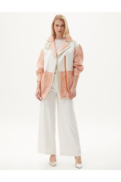 Kazayağı Desenli Jakarlı Ceket Açık Turuncu Kazayağı Desenli Jakarlı Ceket Açık Turuncu