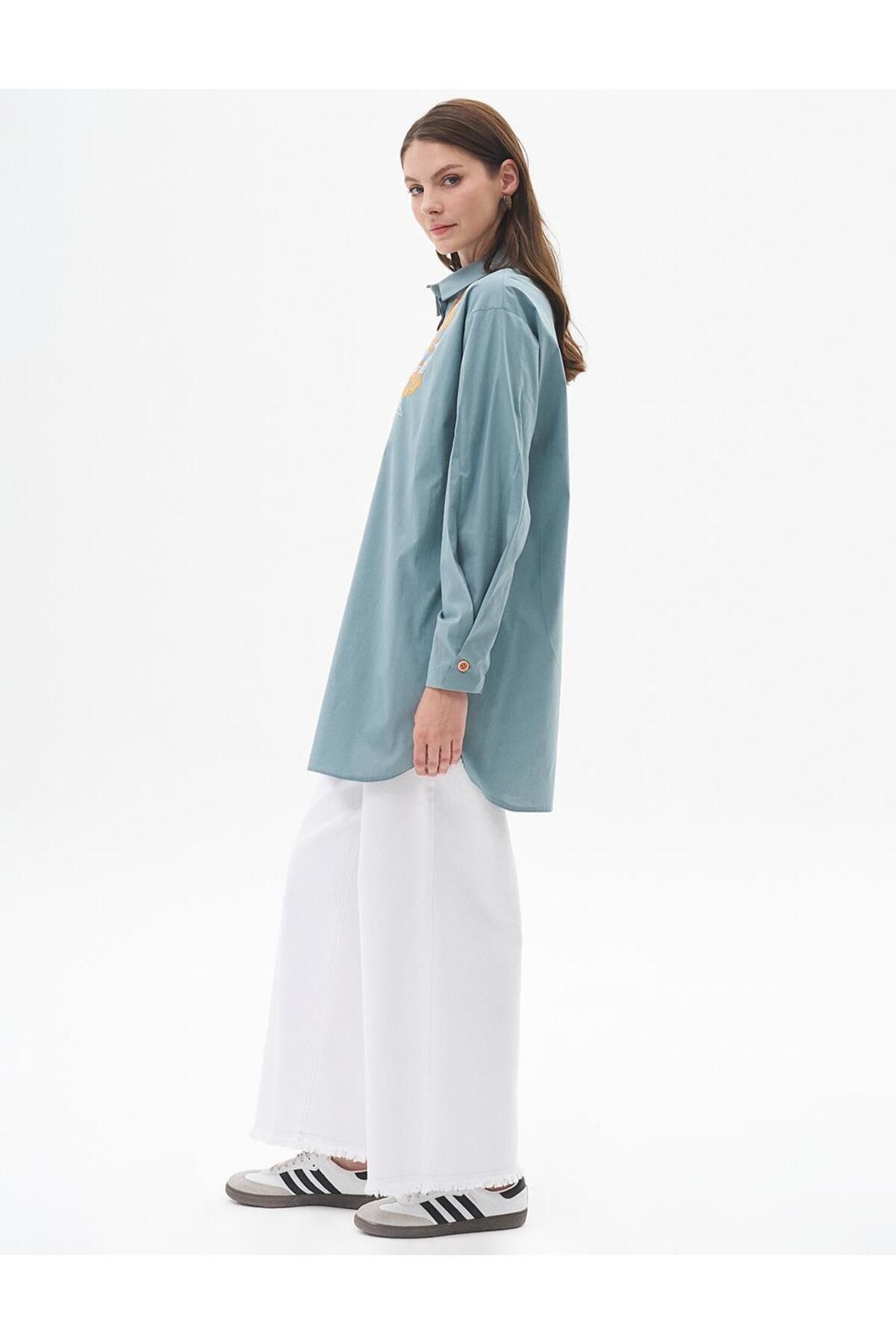 Nakış Işlemeli Poplin Tunik Mint Nakış Işlemeli Poplin Tunik Mint