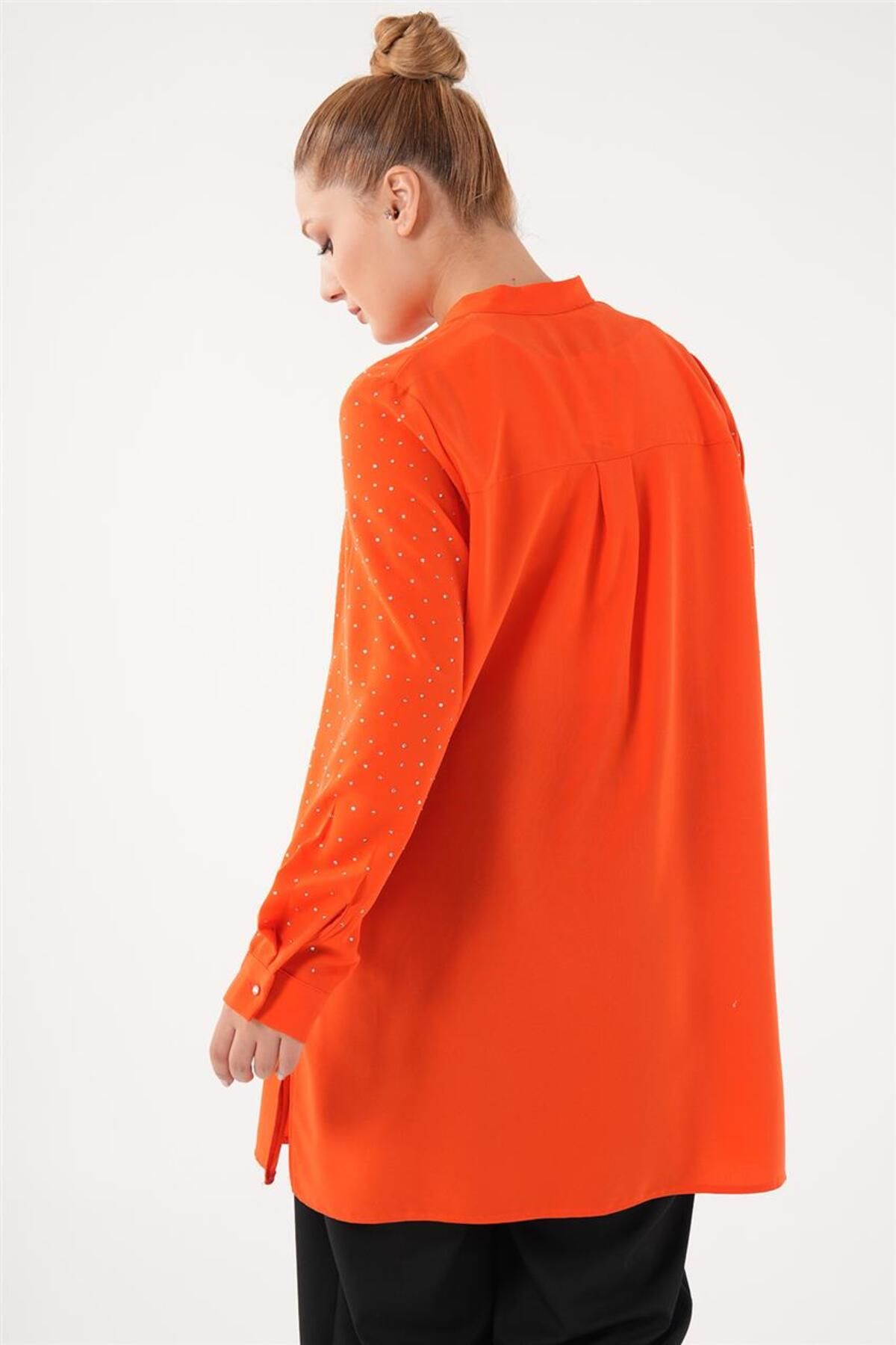Yapıştırma Taşlı Mercan Tunik Yapıştırma Taşlı Mercan Tunik