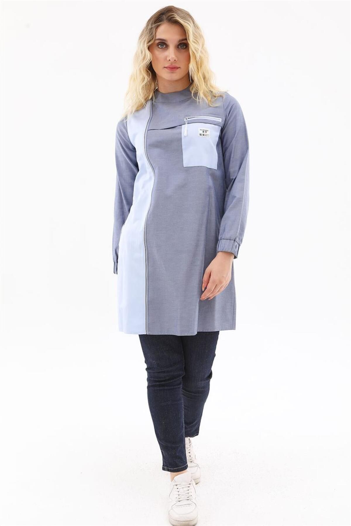 Mini Fermuar Aksesuarlı Lacivert Tunik Mini Fermuar Aksesuarlı Lacivert Tunik