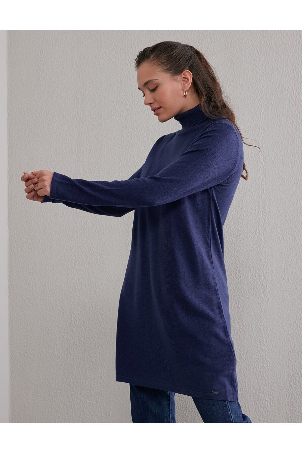 Basic Balıkçı Yaka Triko Tunik Indigo Sz Trk40