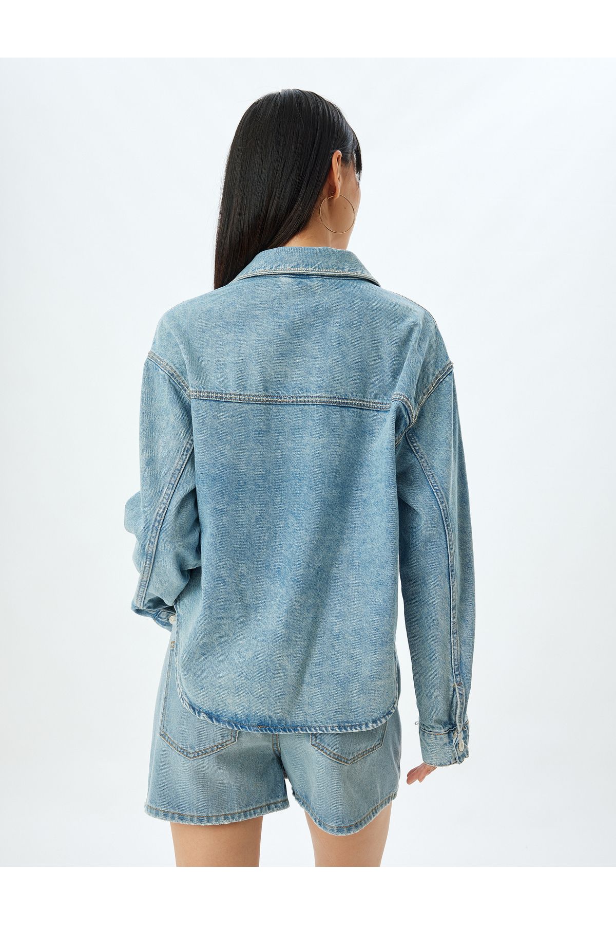Oversize Kot Ceket Klasik Yaka Cepli Düğmeli Pamuklu Oversize Kot Ceket Klasik Yaka Cepli Düğmeli Pamuklu