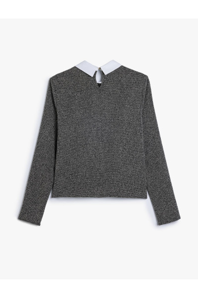 Taşlı Gömlek Yaka Bluz Uzun Kollu Slim Fit Taşlı Gömlek Yaka Bluz Uzun Kollu Slim Fit