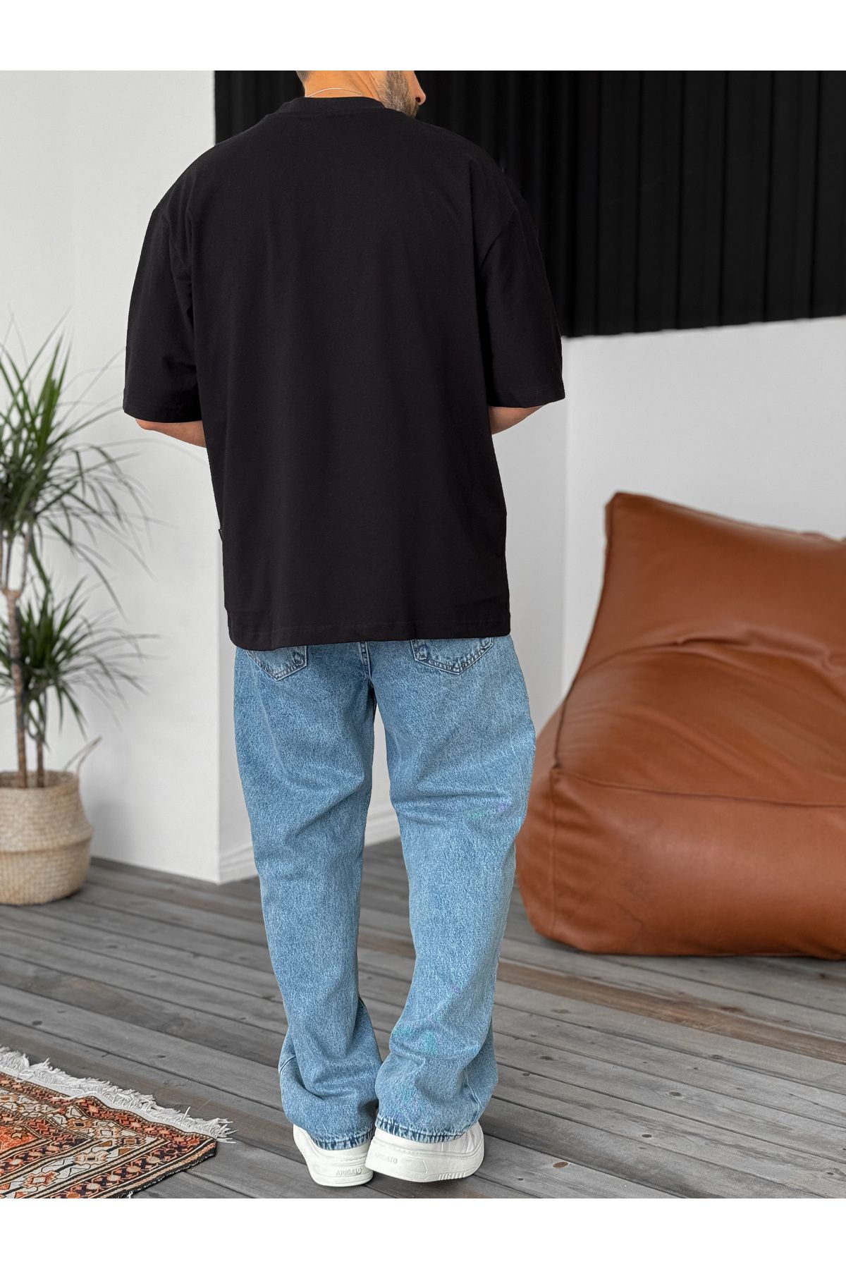 Siyah Semical Baskılı Oversize T-Shirt BS-4030