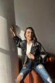 Oversize Kadın Siyah Balon Kol Bomber Deri Ceket Oversize Kadın Siyah Balon Kol Bomber Deri Ceket