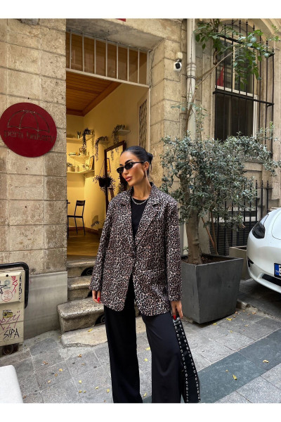 Saja Rsln Leopar Desen Blazer Ceket