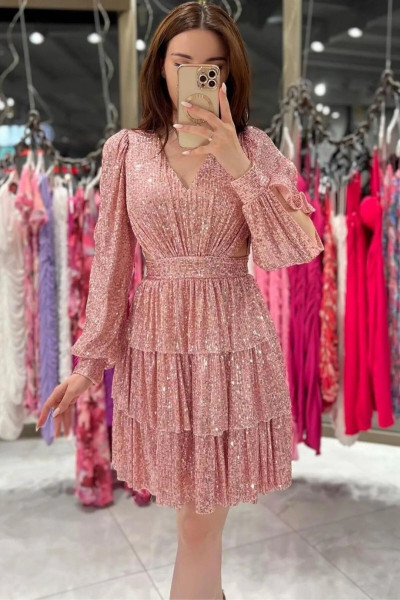 Sierra Pullu Arkası Dekolteli Mini Abiye Hijap Sierra Pullu Arkası Dekolteli Mini Abiye Hijap