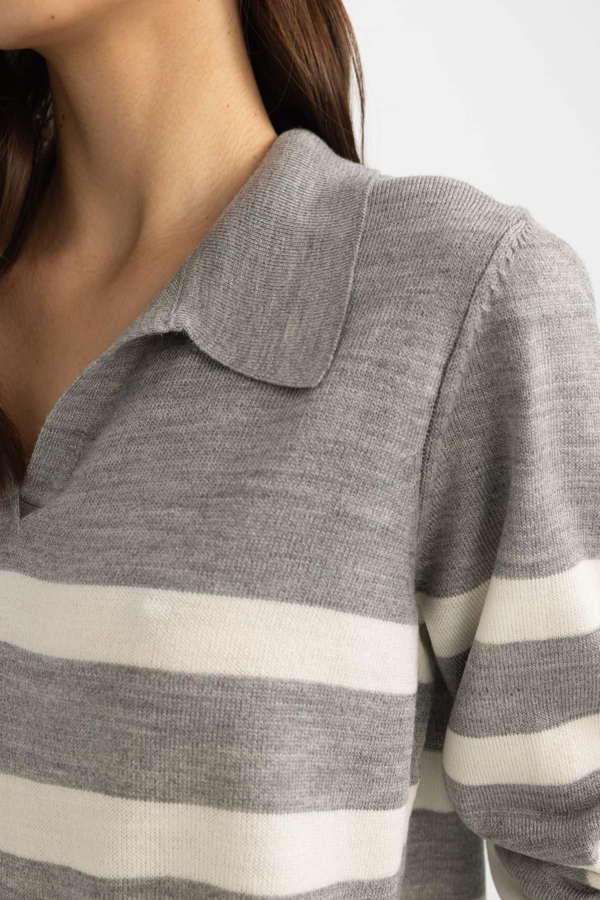 Regular Fit Polo Yaka Çizgili Basic Düz Triko Kazak A1249ax24wn Regular Fit Polo Yaka Çizgili Basic Düz Triko Kazak A1249ax24wn