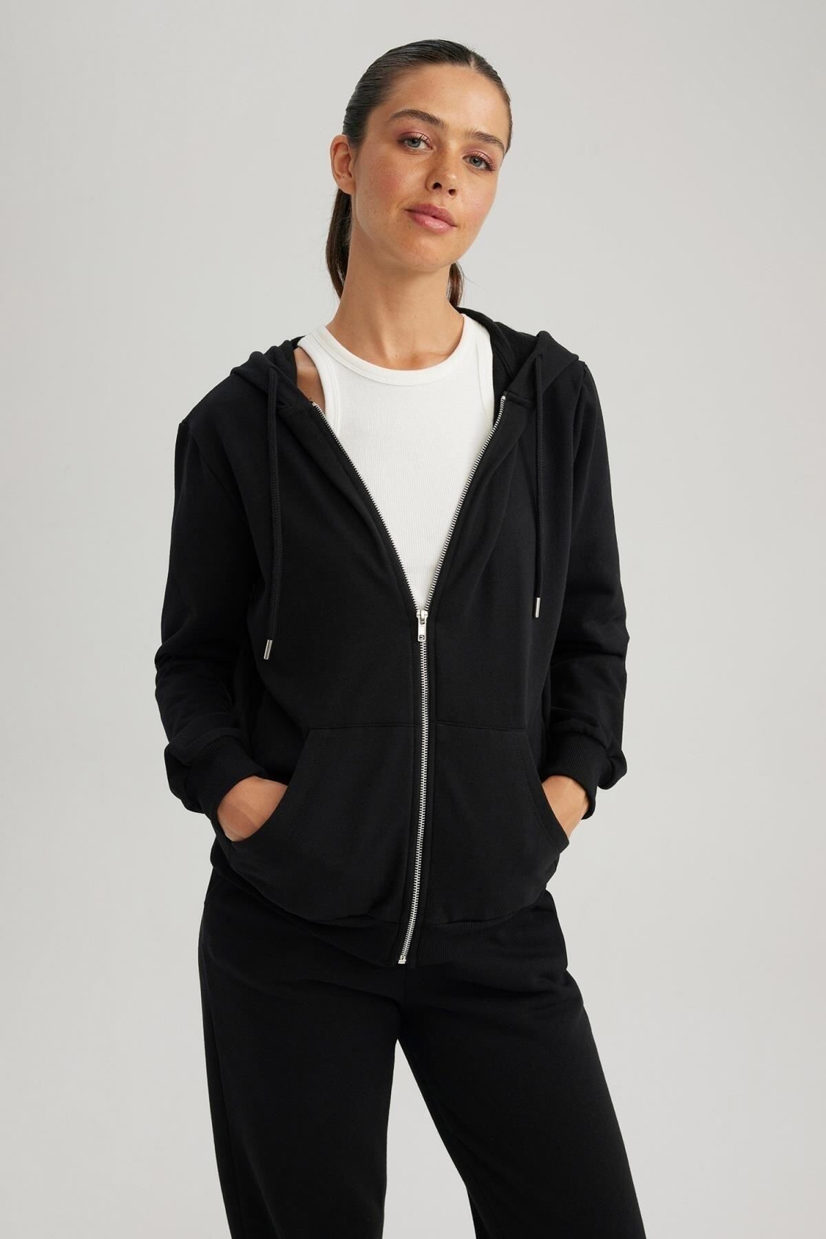 Regular Fit Kapüşonlu Fermuarlı Basic Sweatshirt Y1502az23au Regular Fit Kapüşonlu Fermuarlı Basic Sweatshirt Y1502az23au