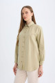 Relax Fit Gömlek Yaka Poplin Basic Düz Uzun Kollu Gömlek Tunik D4159ax24au