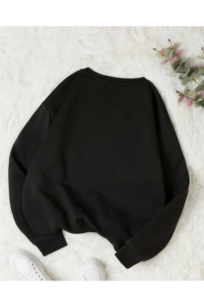 Ünisex Siyah Bronklyn Baskılı Oversize Sweatshirt Ünisex Siyah Bronklyn Baskılı Oversize Sweatshirt