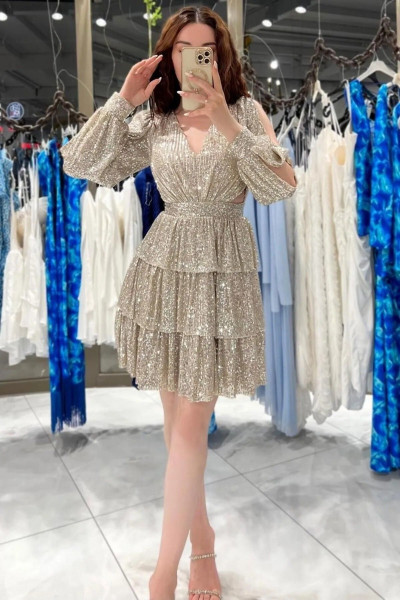 Sierra Pullu Arkası Dekolteli Mini Abiye Hijap Sierra Pullu Arkası Dekolteli Mini Abiye Hijap