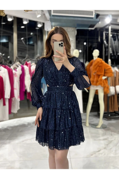 Sierra Pullu Arkası Dekolteli Mini Abiye Hijap Sierra Pullu Arkası Dekolteli Mini Abiye Hijap