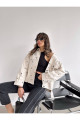 Sonya Yıldız Desenli Ekru Taş Rengi Oversize Denim Kot Ceket Sonya Yıldız Desenli Ekru Taş Rengi Oversize Denim Kot Ceket