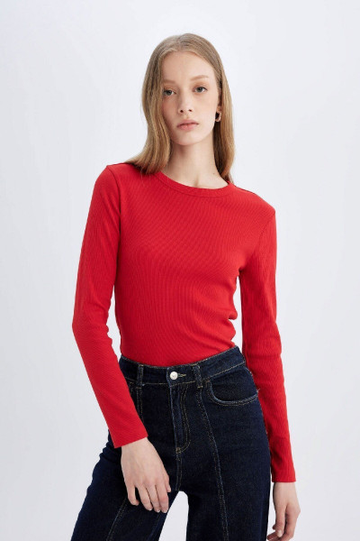 Slim Fit Dar Kesim Bisiklet Yaka Fitilli Kaşkorse Basic Düz Uzun Kollu Tişört C7516ax24au Slim Fit Dar Kesim Bisiklet Yaka Fitilli Kaşkorse Basic Düz Uzun Kollu Tişört C7516ax24au