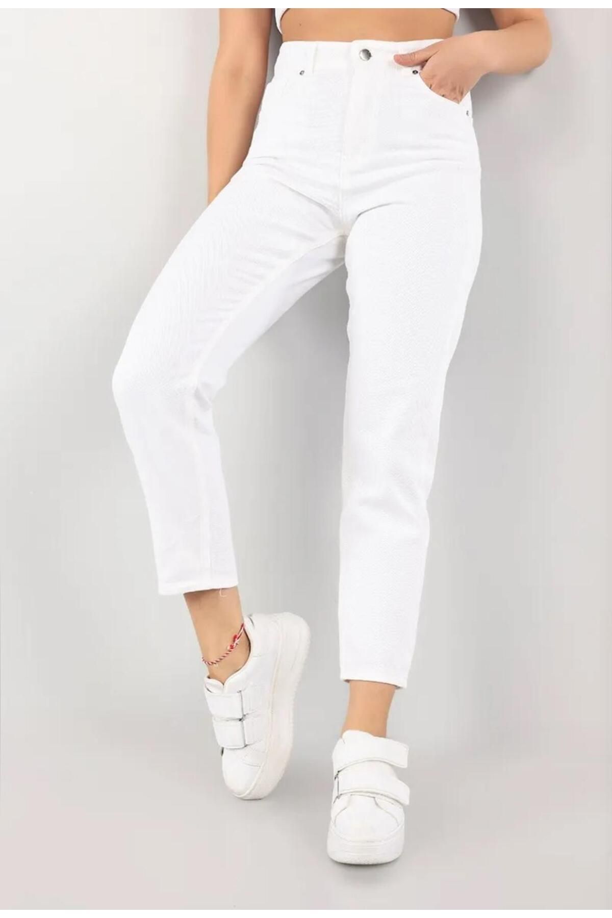White Likralı Mom Jean Yüksek Bel Beyaz Pantolon(İÇ GÖSTERMEZ) White Likralı Mom Jean Yüksek Bel Beyaz Pantolon(İÇ GÖSTERMEZ)