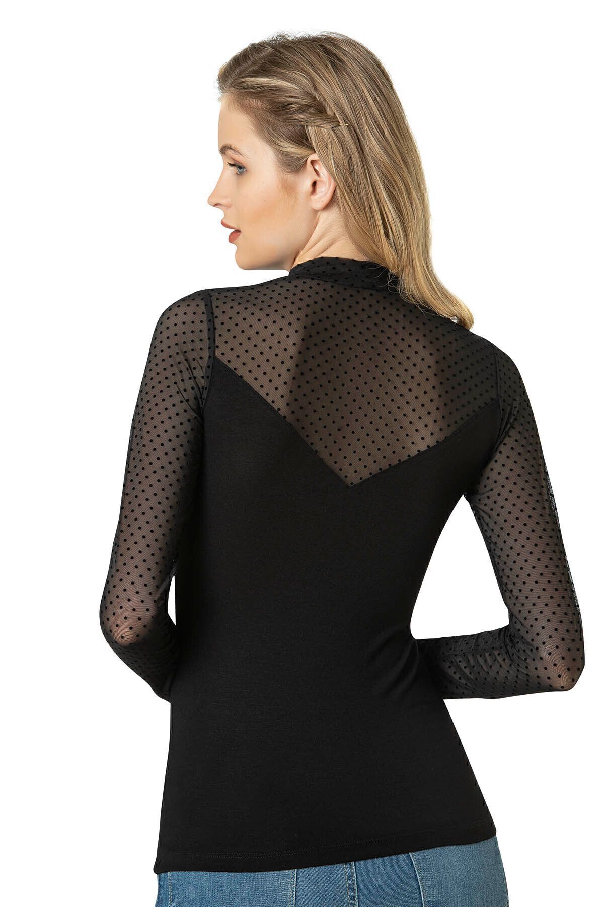 Özkan 26824 Kadın Ring Viskon Flok Tül Detaylı Uzun Kollu Esnek Yumuşak Bluz Tişört Badi Özkan 26824 Kadın Ring Viskon Flok Tül Detaylı Uzun Kollu Esnek Yumuşak Bluz Tişört Badi