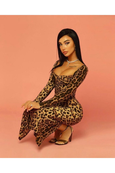 Kadın süprem kumaş leopar elbise